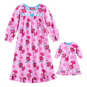 Toddler Girl DreamWorks Trolls Poppy Ruffled Nightgown & Doll Dress Set