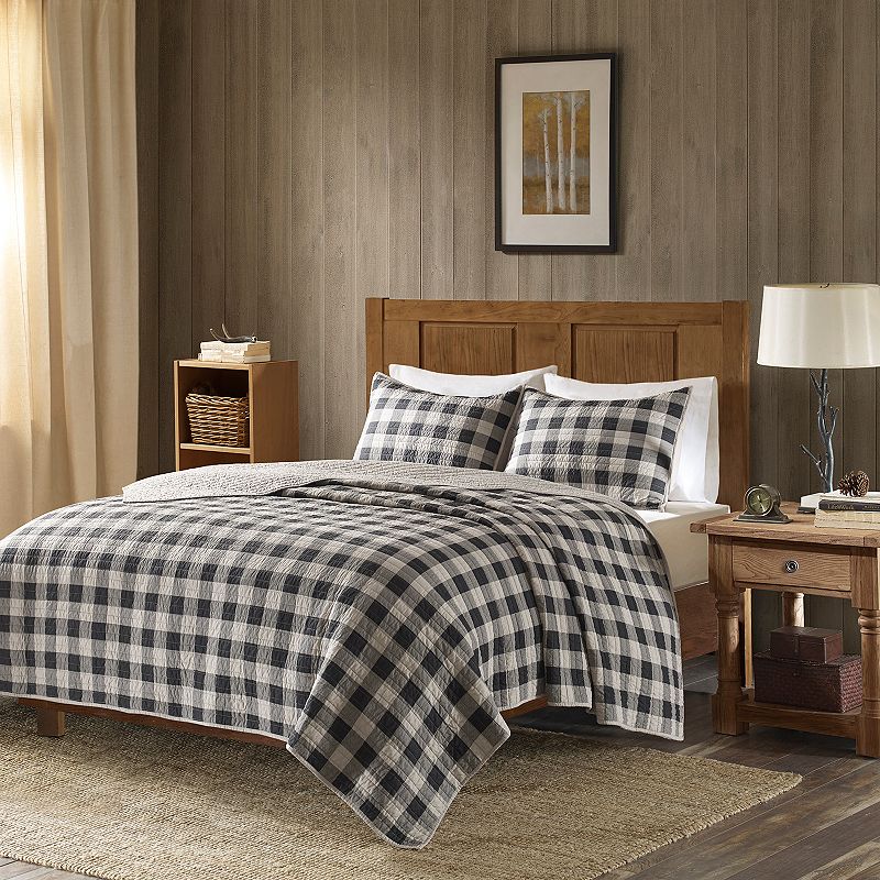 Woolrich 3-piece Buffalo Check Cotton Quilt Set with Shams, Grey, Full/Quee