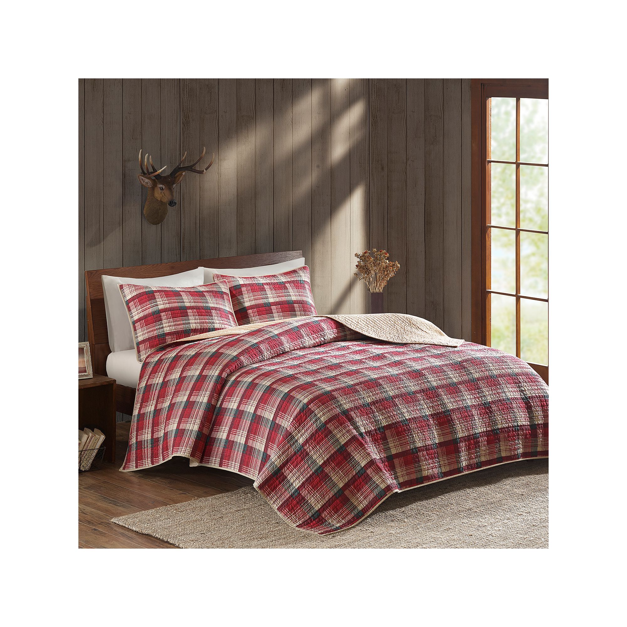 Woolrich 3-piece Tasha Plaid Cotton Quilt Set with Shams, Red