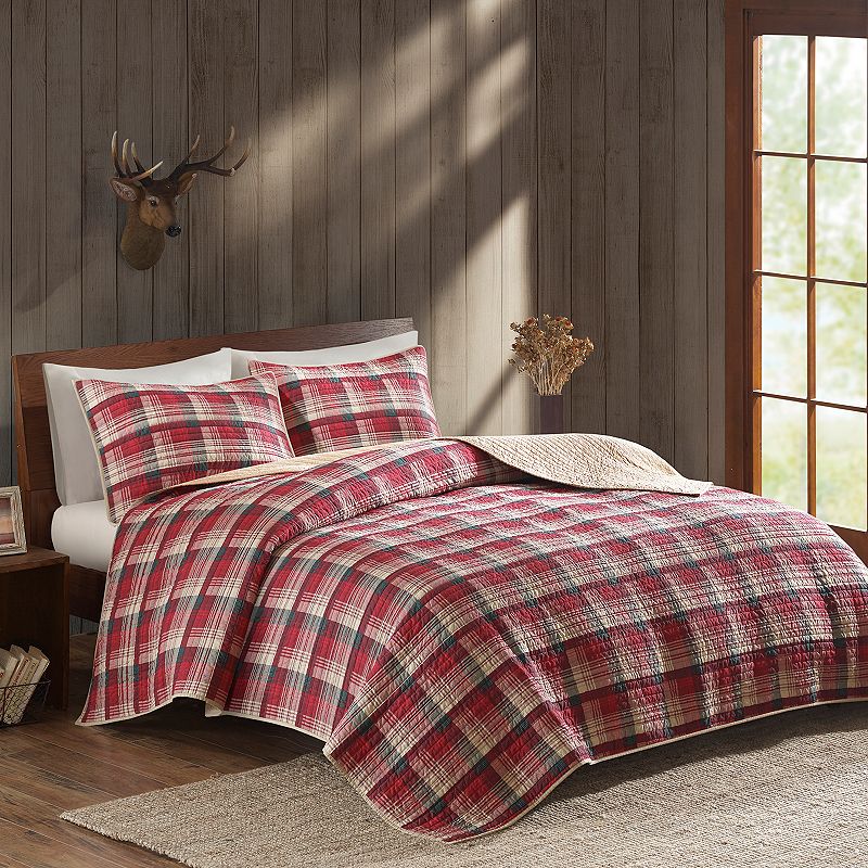 Woolrich 3-piece Tasha Plaid Cotton Quilt Set with Shams, Red, Full/Queen