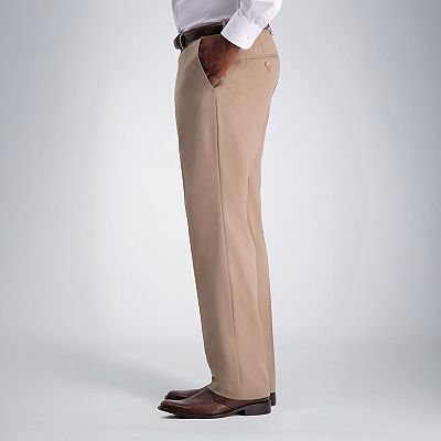 Haggar Men's Premium Comfort Stretch Classic-Fit Solid Flat Front Dress Pants - Medium Khaki