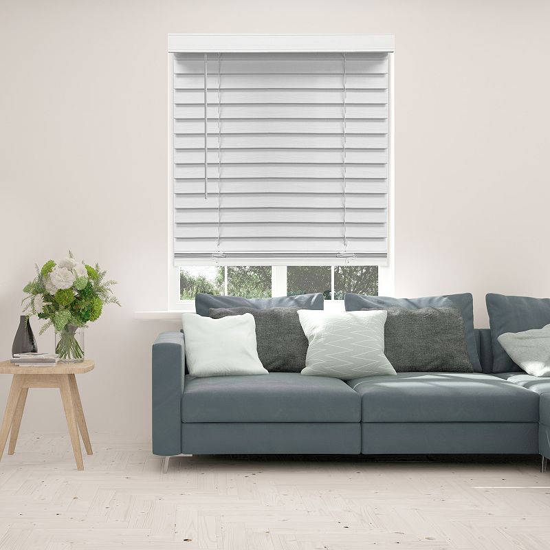 Custom Cut To Order Cordless 64-in. Faux Wood Blinds, White, 20.5 Wide