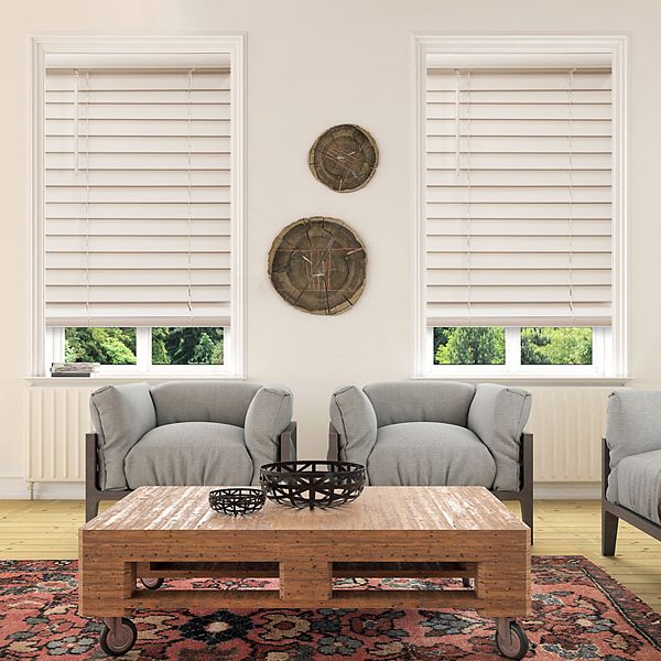 Embossed Slats x 54 in Window Blind 35 in White Cordless Faux Wood 2 in 