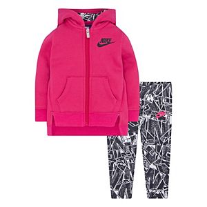 Baby Girl Nike Hooded Fleece Cardigan & Geometric Leggings Set