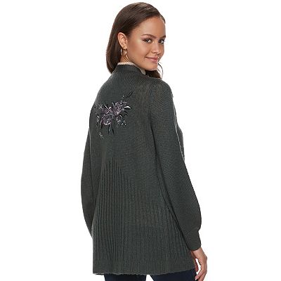 Juniors Mudd Embroidered Bishop Sleeve Cardigan