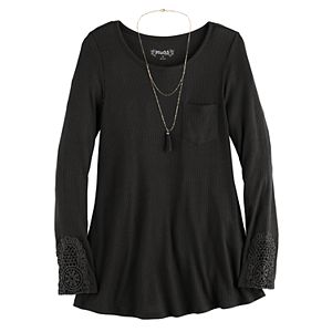 Girls 7-16 & Plus Size Mudd® Ribbed Pocket Jegging Tee with Necklace