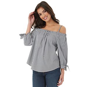 Juniors' IZ Byer Off The Shoulder Gingham Top