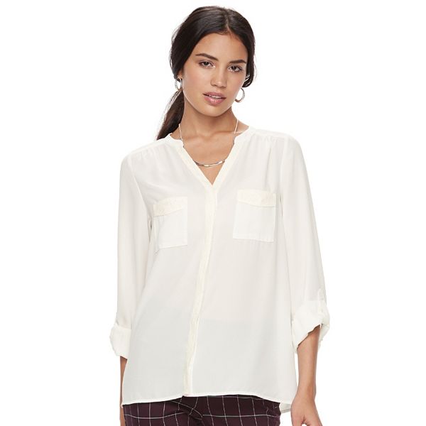 Women's ELLE™ Lace Trim Blouse