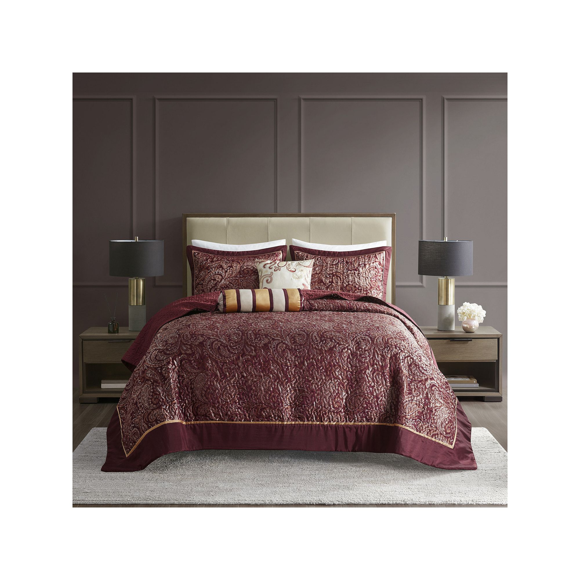 Madison Park Whitman 5-piece Jacquard Bedspread Set, Red