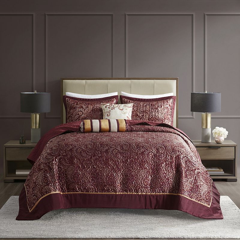 Madison Park 5-piece Whitman Jacquard Bedspread Set, Purple, King