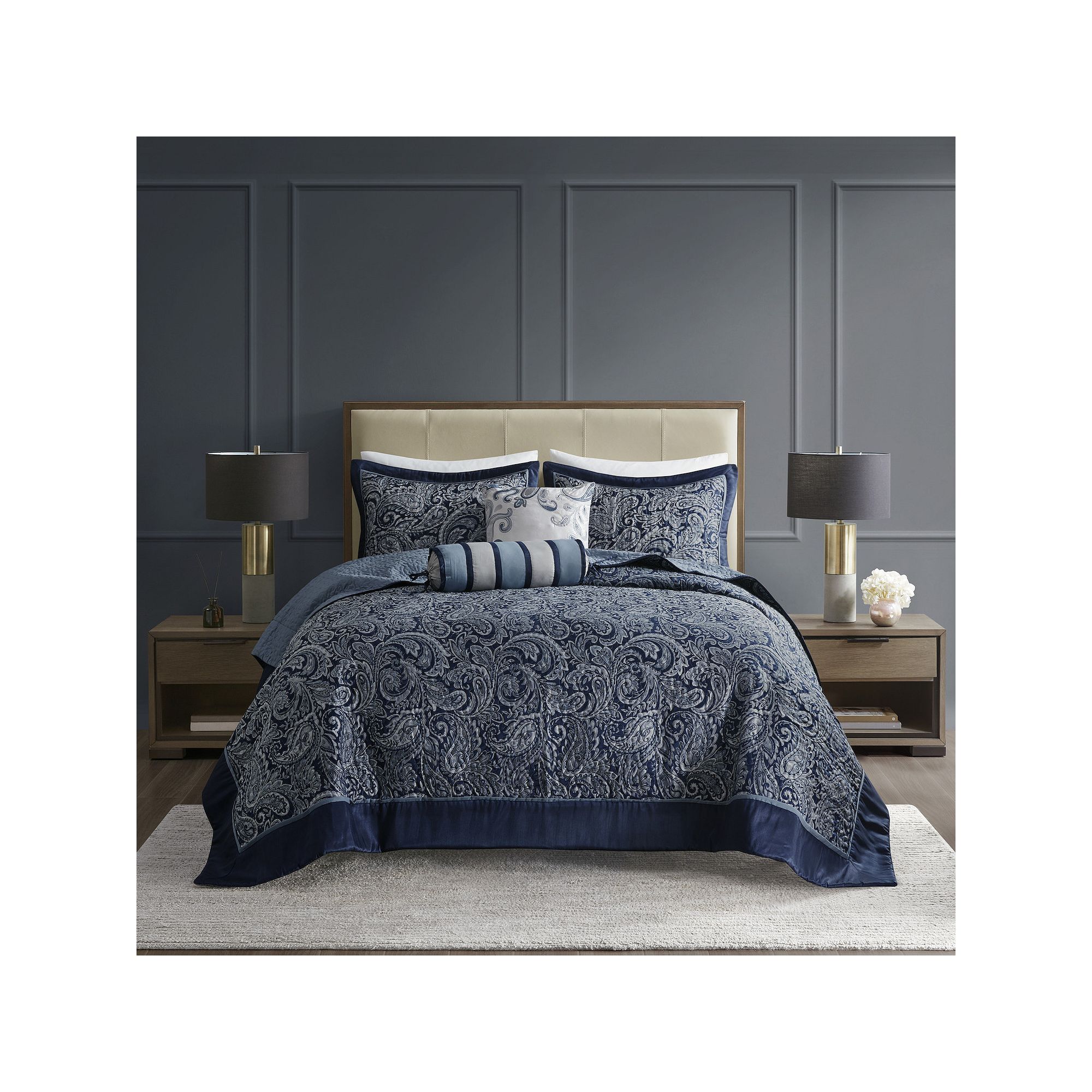 Madison Park Whitman 5-piece Jacquard Bedspread Set, Blue