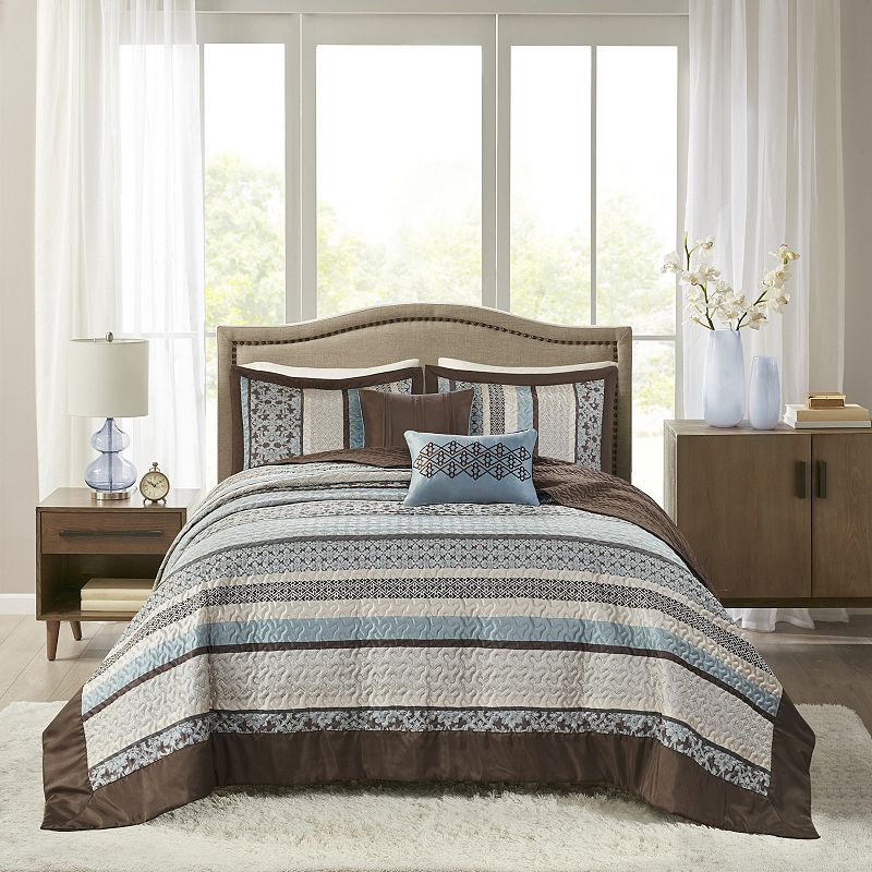 Madison Park Dartmouth 5-Piece Reversible Jacquard Bedspread Set with Throw