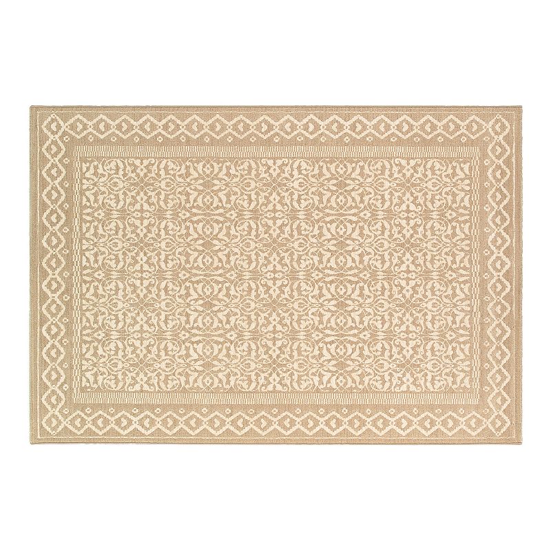 Couristan Marina Ibiza Framed Floral Rug, Oyster, 4X5.5 Ft