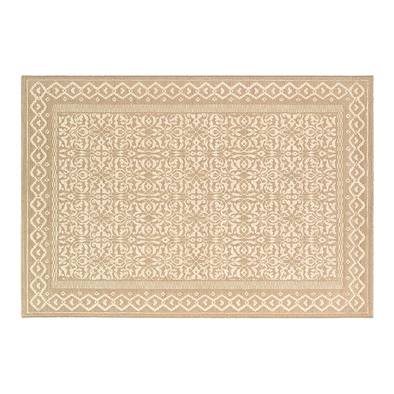 Couristan Marina Ibiza Framed Floral Rug, Oyster, 4X5.5 Ft