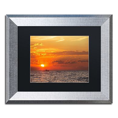 Trademark Fine Art Fishing Boat Sunset Silver Finish Framed Wall Art