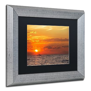 Trademark Fine Art Fishing Boat Sunset Silver Finish Framed Wall Art