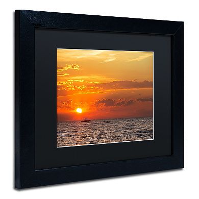 Trademark Fine Art Fishing Boat Sunset Black Framed Wall Art