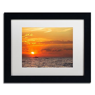 Trademark Fine Art Fishing Boat Sunset Black Framed Wall Art