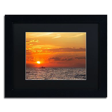 Trademark Fine Art Fishing Boat Sunset Black Framed Wall Art