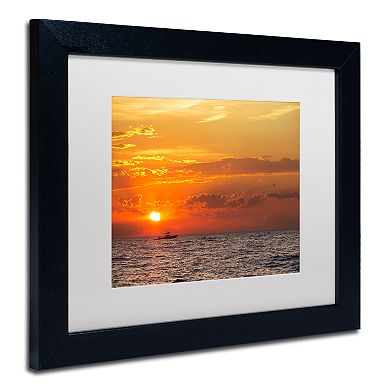 Trademark Fine Art Fishing Boat Sunset Black Framed Wall Art