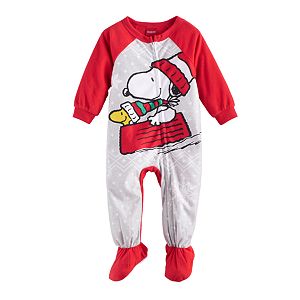 Baby Jammies For Your Families Peanuts Snoopy & Woodstock Sledding Microfleece Footed Pajamas