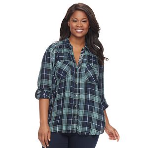 Plus Size Rock & Republic® Metallic Plaid Top