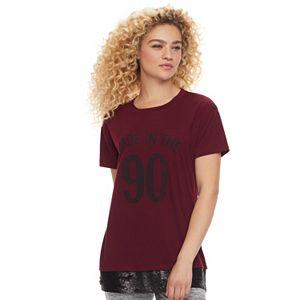 madden NYC Juniors' Sequin Hem Graphic Tee