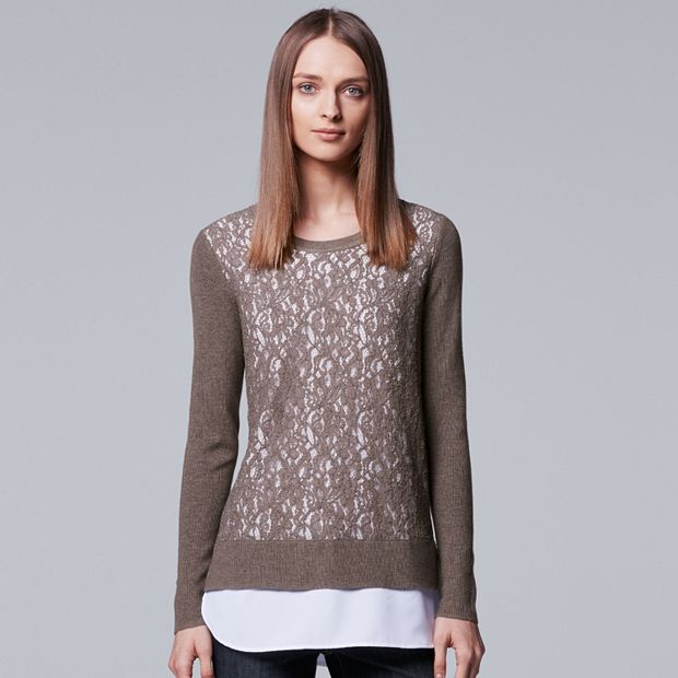 Women's Simply Vera Vera Wang Mock-Layer Lace Sweater