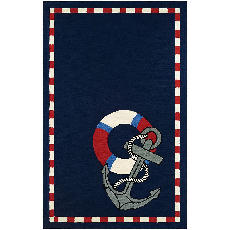 Couristan Outdoor Escape Anchors Away Framed Indoor Outdoor Rug, Blue, 8X11 Ft