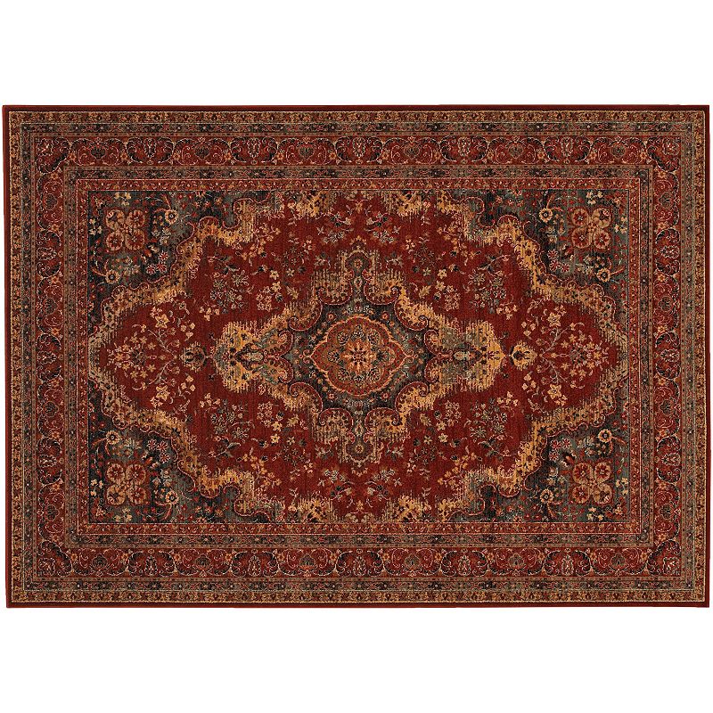 Couristan Old World Classics Kerman Framed Medallion Wool Rug, Red, 8X11 Ft
