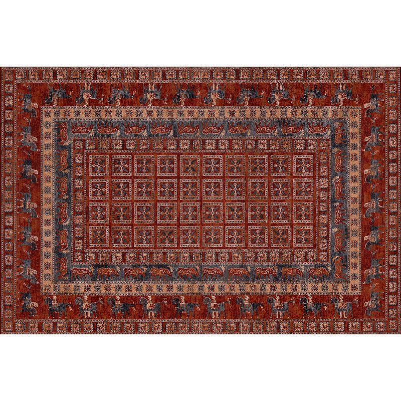 Couristan Old World Classics Pazyrk Framed Floral Wool Rug, Antique Red, 5X7.5 Ft