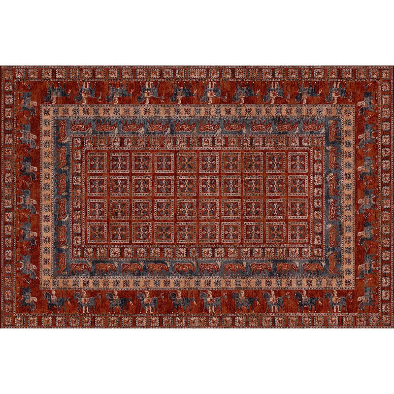 Couristan Old World Classics Pazyrk Framed Floral Wool Rug, Antique Red, 5X7.5 Ft