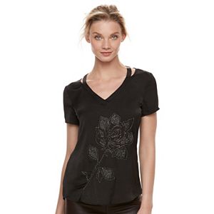 Women's Rock & Republic® Cutout Beaded Rose Tee