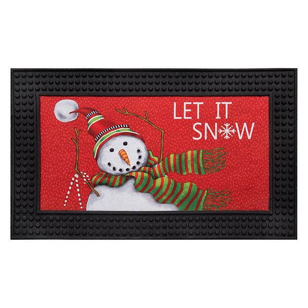 Door Mat Let it Snow Winter Snowman Christmas Tree and