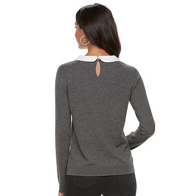 Women's ELLE™ Lace Collar Mock-Layer Sweater