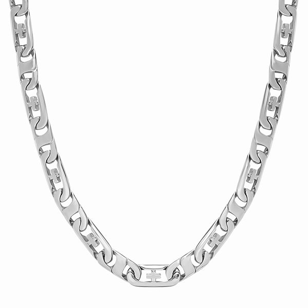 Iconic | Silver-Tone Stainless Steel Cross Curb Chain Necklace