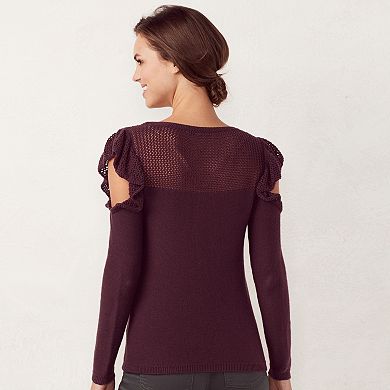 Women's LC Lauren Conrad Ruffle Cold-Shoulder Crewneck Sweater