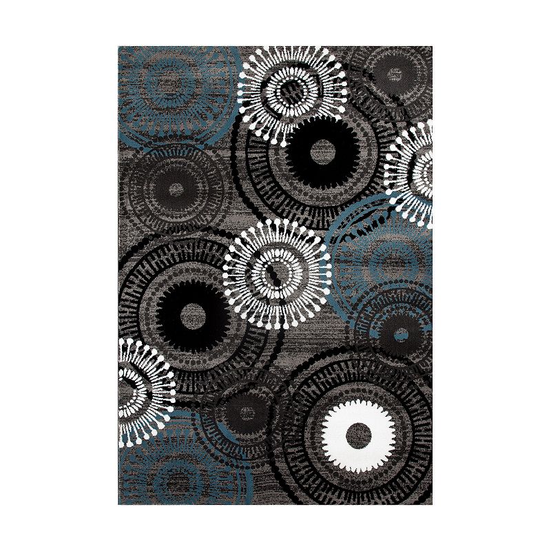 World Rug Gallery Alpine Contemporary Circles Rug, Blue, 6.5 Ft Rnd