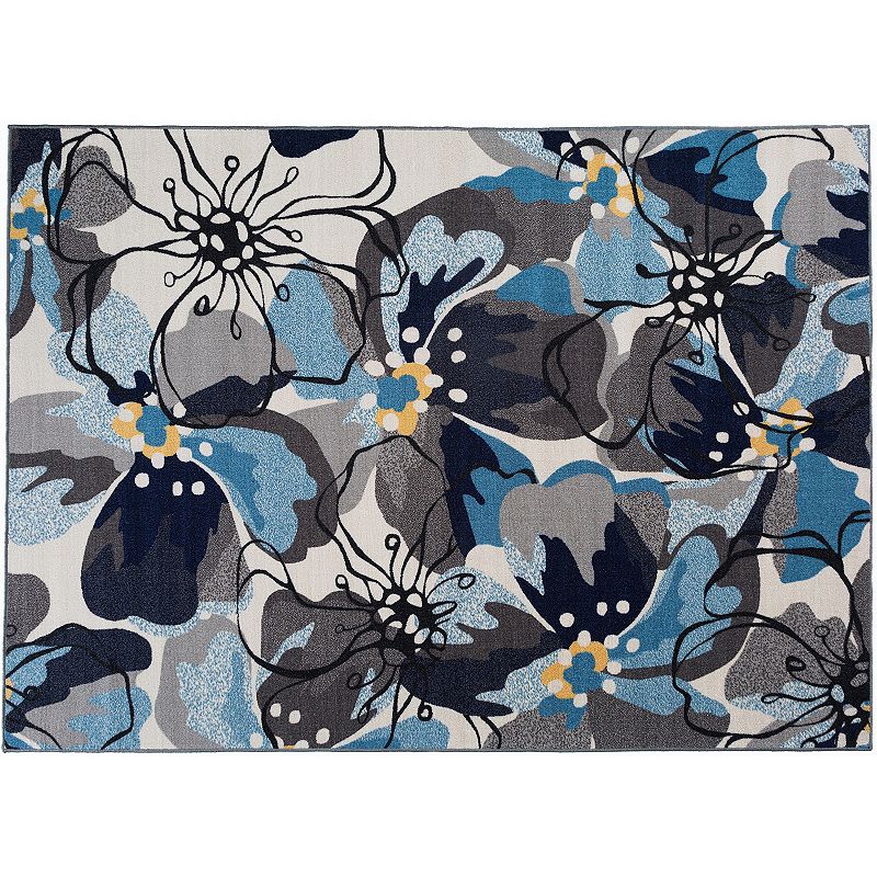 World Rug Gallery Avora Modern Floral Rug, Grey, 6.5X9 Ft