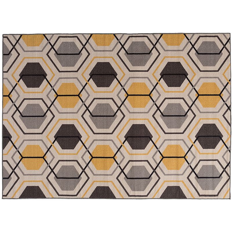 World Rug Gallery Contemporary Geometric Stripe Non-Slip (Non-skid) Area Rug - Yellow 5 3  x 7 3