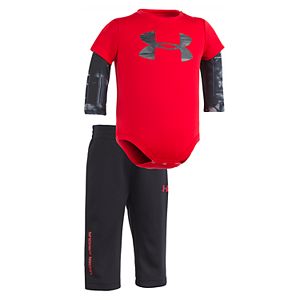 Baby Boy Under Armour Cloudy Grid Slider Mock Layer Bodysuit & Bottoms Set