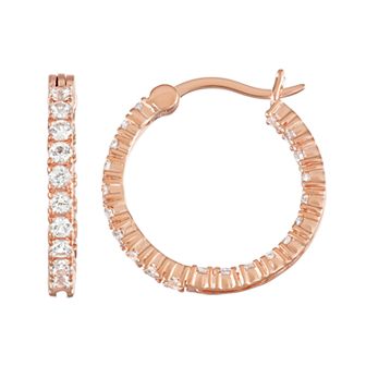 Classic Treasures 14k Rose Gold Over Silver Lab-Created White Sapphire Inside Out Hoop Earrings