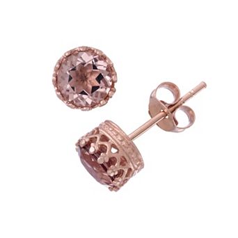 14k Rose Gold Over Silver Simulated Morganite Stud Earrings