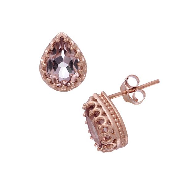 14k Rose Gold Over Silver Simulated Morganite Stud Earrings