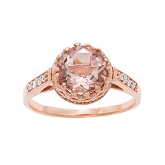 14k Rose Gold Over Silver Simulated Morganite and Lab-Created White Sapphire Crown Ring