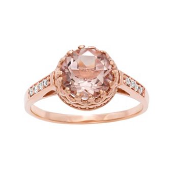 14k Rose Gold Over Silver Simulated Morganite and Lab-Created White Sapphire Crown Ring