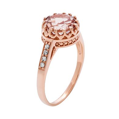 14k Rose Gold Over Silver Simulated Morganite and Lab-Created White Sapphire Crown Ring