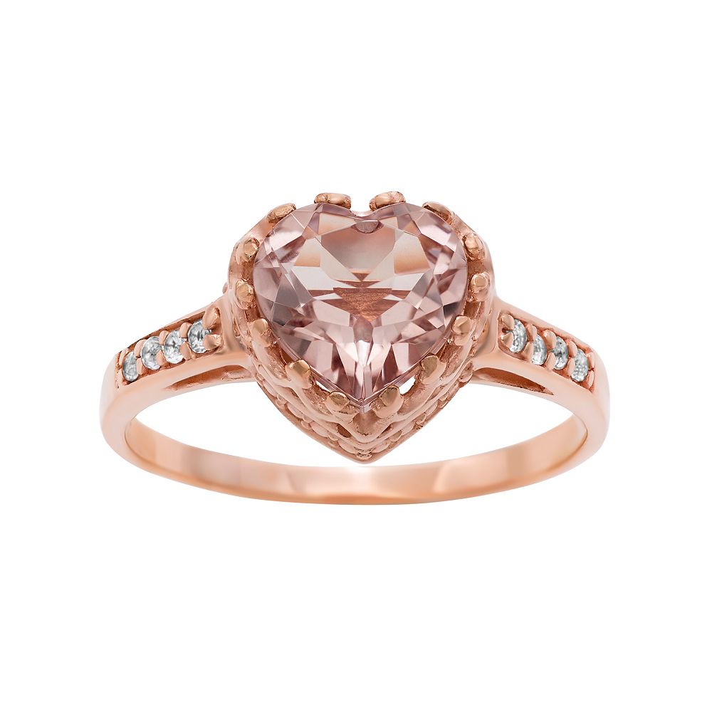 14k Rose Gold Over Silver Simulated Morganite and Lab-Created White ...