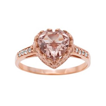 14k Rose Gold Over Silver Simulated Morganite and Lab-Created White Sapphire Heart Crown Ring