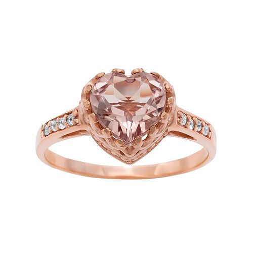 14k Rose Gold Over Silver Simulated Morganite & Lab-Created White ...